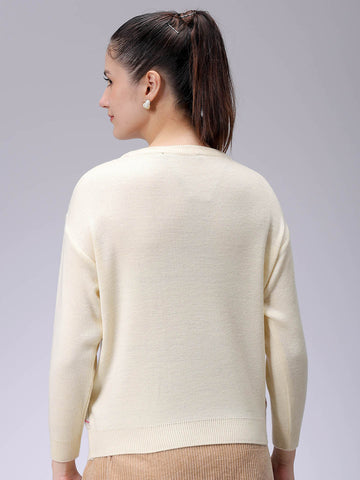 Women's Off White Relaxed Fit Argyle Sweater