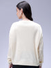 Women's Off White Loose Fit Placement Embroidered Sweater