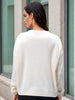 Women's Off White Loose Fit Placement Embroidered Sweater