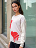 Women's Off White Loose Fit Placement Embroidered Sweater