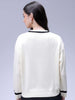 Women's Off White Loose Fit Solid Sweater