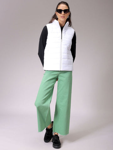 Women's White Regular Fit Solid Regular Quilted Jacket