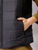 Women's Black Regular Fit Solid Regular Quilted Jacket