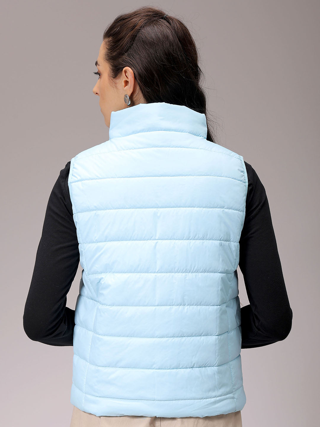 Women's Blue Regular Fit Solid Regular Quilted Jacket