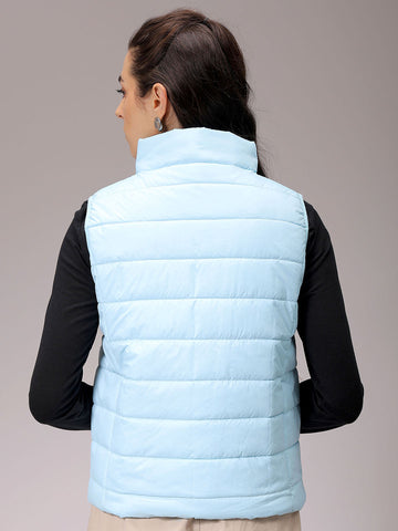 Women's Blue Regular Fit Solid Regular Quilted Jacket