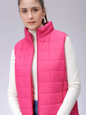 Women's Pink Regular Solid Quilted Jacket