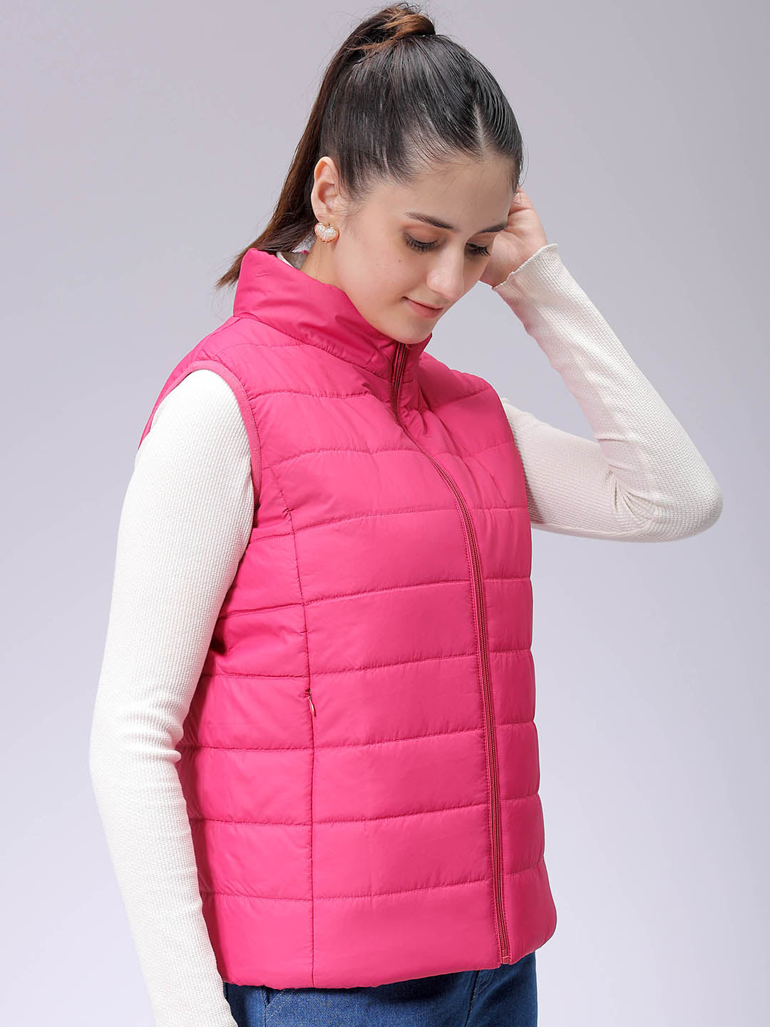 Women's Pink Regular Solid Quilted Jacket