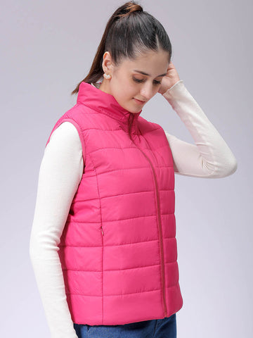 Women's Pink Regular Solid Quilted Jacket
