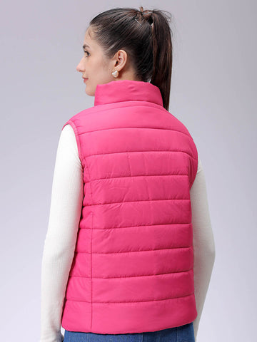 Women's Pink Regular Solid Quilted Jacket