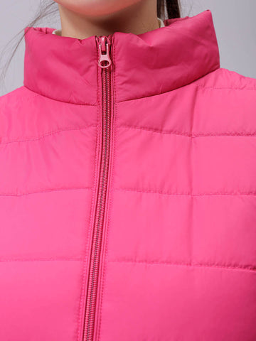Women's Pink Regular Solid Quilted Jacket