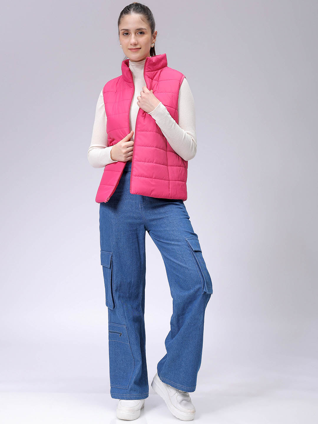 Women's Pink Regular Solid Quilted Jacket