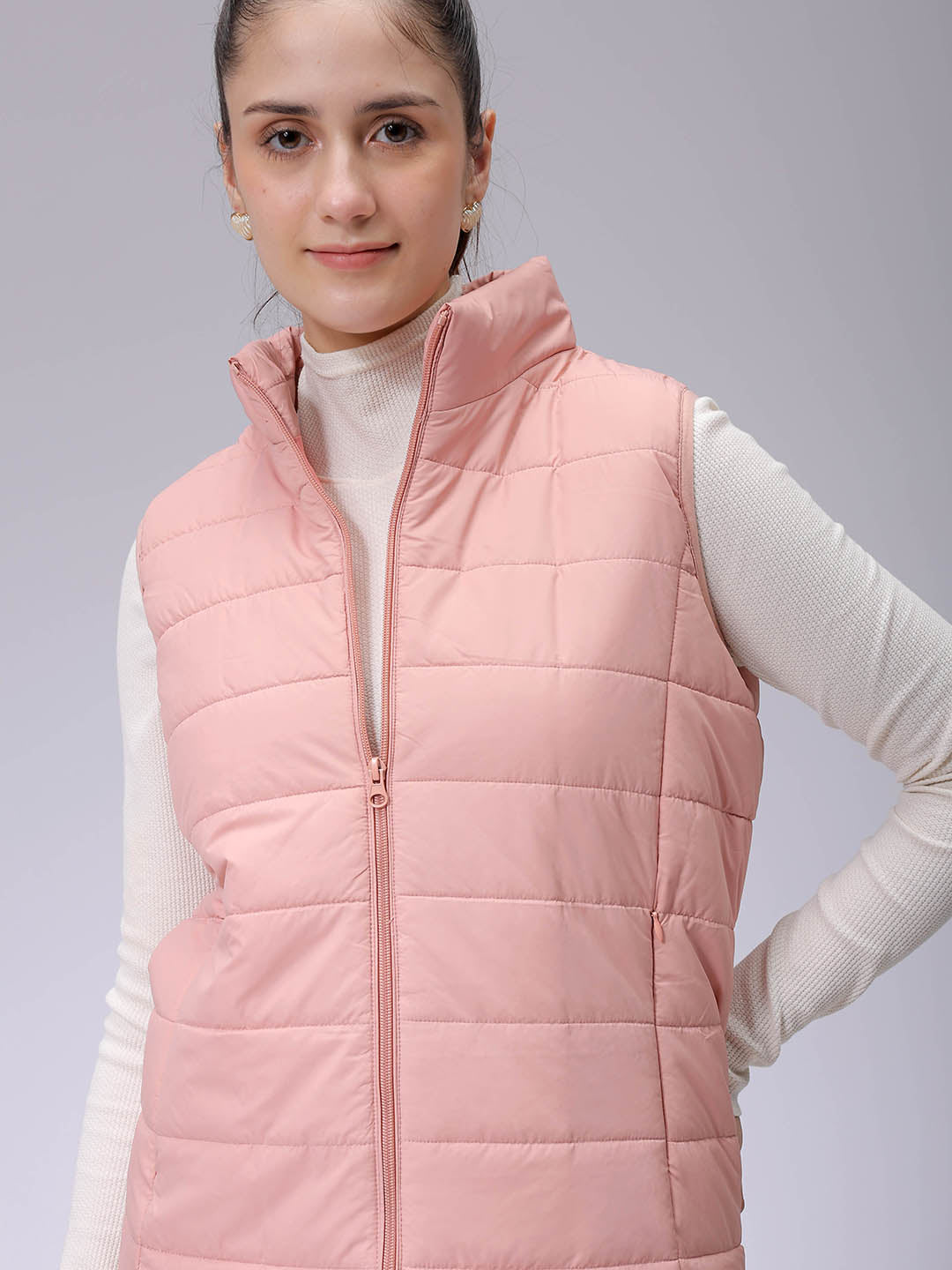 Women's Pink Regular Solid Quilted Jacket