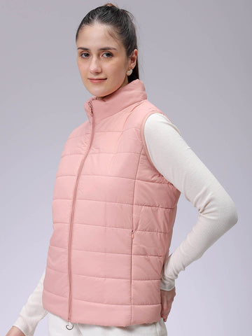 Women's Pink Regular Solid Quilted Jacket