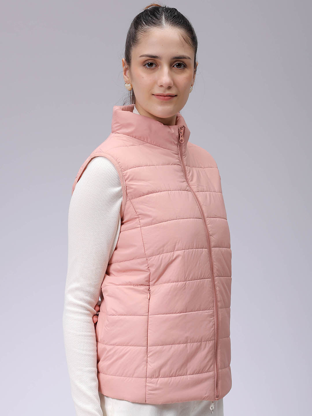 Women's Pink Regular Solid Quilted Jacket