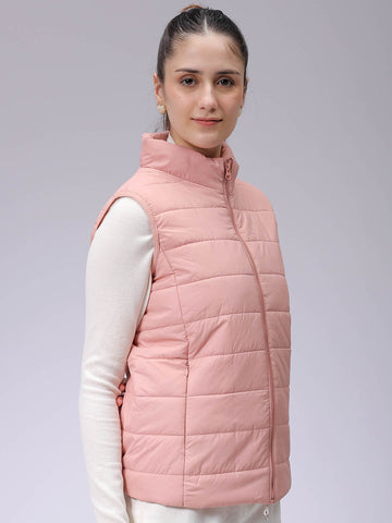 Women's Pink Regular Solid Quilted Jacket