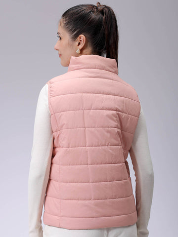 Women's Pink Regular Solid Quilted Jacket