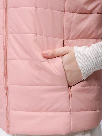Women's Pink Regular Solid Quilted Jacket