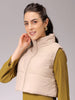 Women's Beige Regular Fit Solid Cropped Quilted Jacket