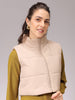 Women's Beige Regular Fit Solid Cropped Quilted Jacket