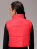 Women's Red Regular Fit Solid Cropped Quilted Jacket