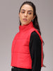 Women's Red Regular Fit Solid Cropped Quilted Jacket