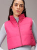 Women's Pink Regular Fit Solid Cropped Quilted Jacket