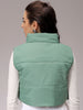 Women's Green Regular Fit Solid Cropped Quilted Jacket