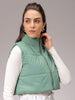 Women's Green Regular Fit Solid Cropped Quilted Jacket