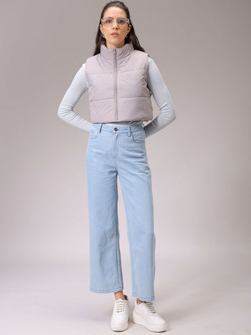 Women's Green Regular Fit Solid Cropped Quilted Jacket