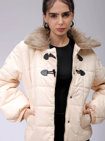 Women's Yellow Relaxed Fit Solid Puffer Jacket
