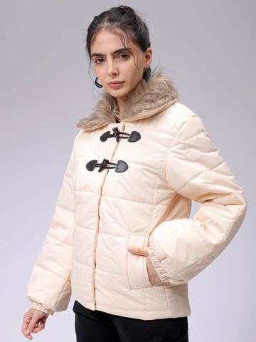 Women's Yellow Relaxed Fit Solid Puffer Jacket
