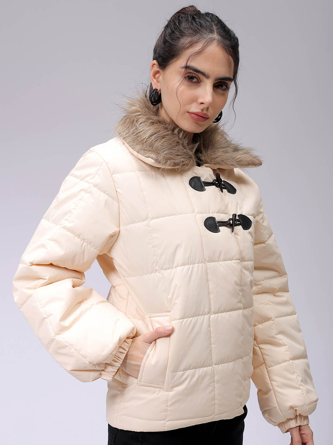 Women's Yellow Relaxed Fit Solid Puffer Jacket