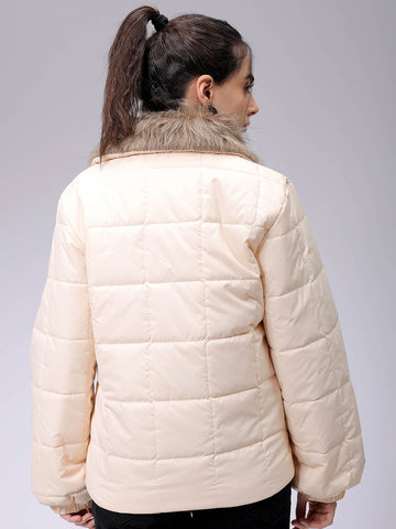 Women's Yellow Relaxed Fit Solid Puffer Jacket