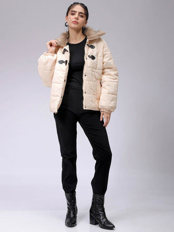 Women's Yellow Relaxed Fit Solid Puffer Jacket