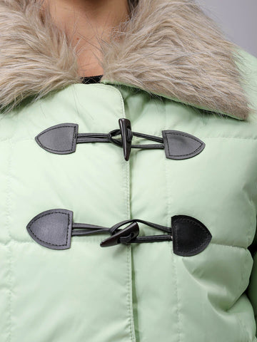 Women's Green Relaxed Fit Solid Puffer Jacket