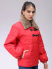 Women's Red Relaxed Fit Solid Puffer Jacket