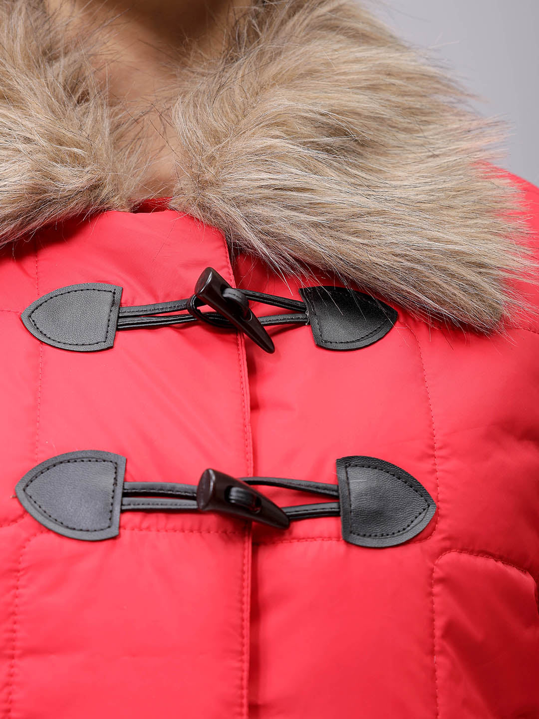 Women's Red Relaxed Fit Solid Puffer Jacket