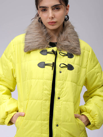 Women's Yellow Relaxed Fit Solid Puffer Jacket