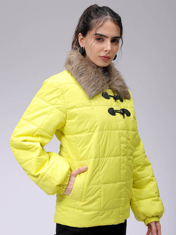 Women's Yellow Relaxed Fit Solid Puffer Jacket