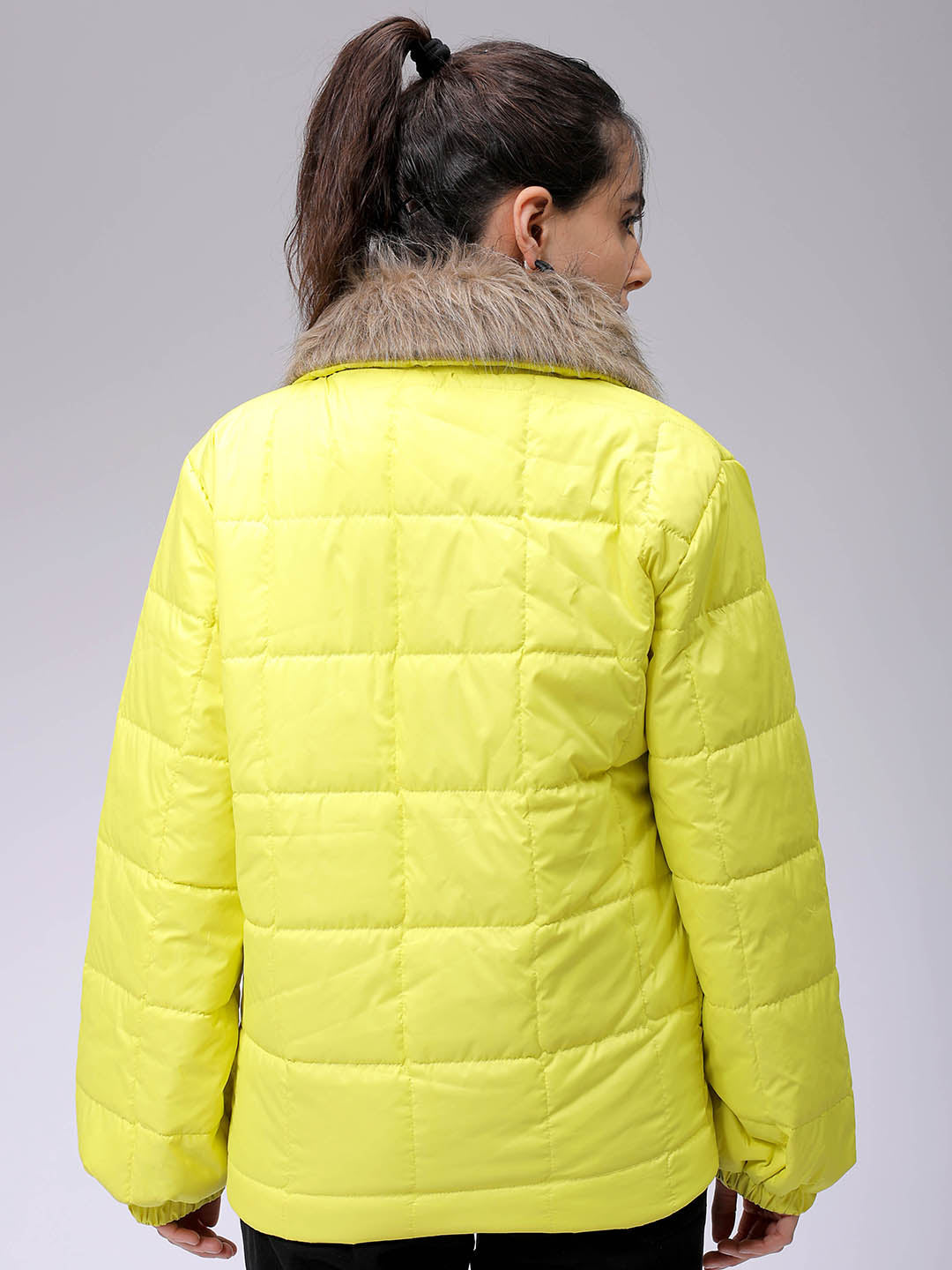 Women's Yellow Relaxed Fit Solid Puffer Jacket