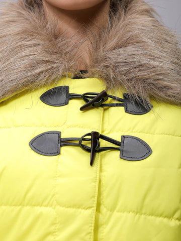 Women's Yellow Relaxed Fit Solid Puffer Jacket