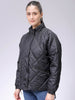 Women's Black Relaxed Solid Quilted Jacket