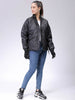 Women's Black Relaxed Solid Quilted Jacket