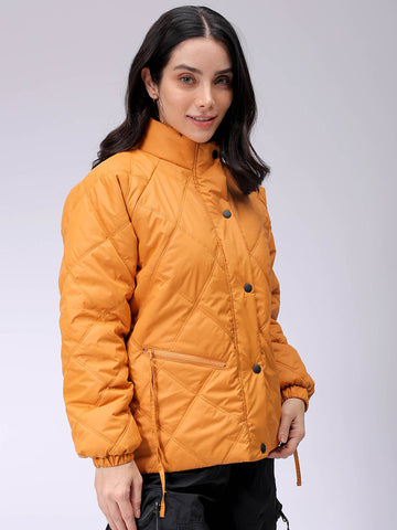 Women's Mustard Relaxed Solid Quilted Jacket