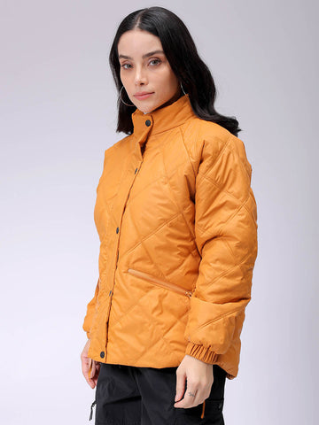 Women's Mustard Relaxed Solid Quilted Jacket