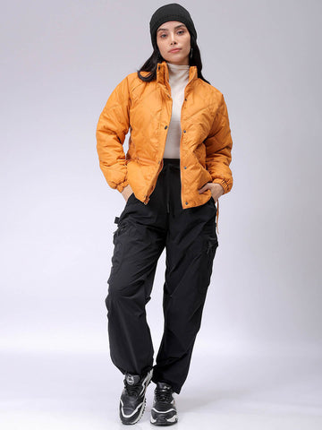 Women's Mustard Relaxed Solid Quilted Jacket