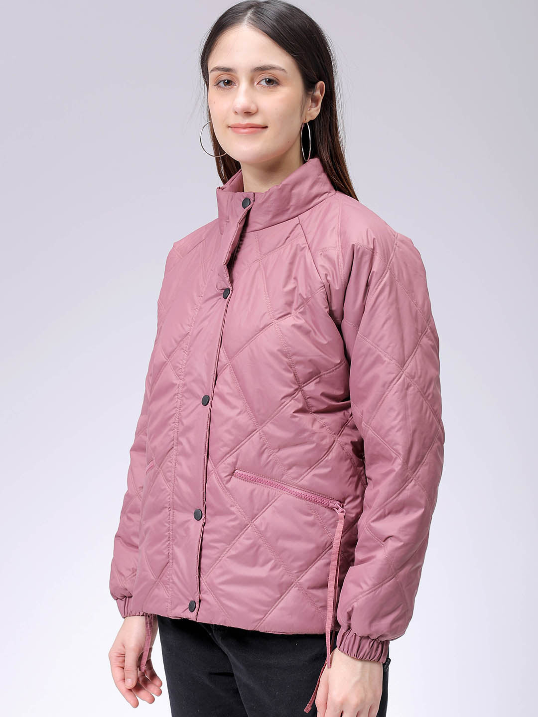 Women's Purple Relaxed Solid Quilted Jacket