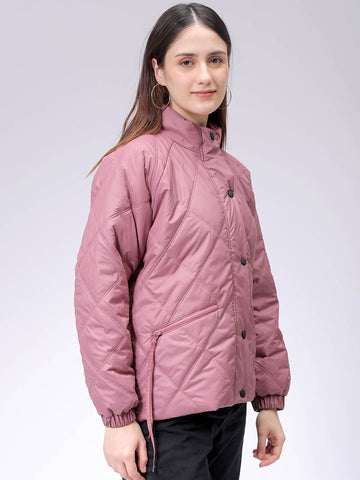 Women's Purple Relaxed Solid Quilted Jacket