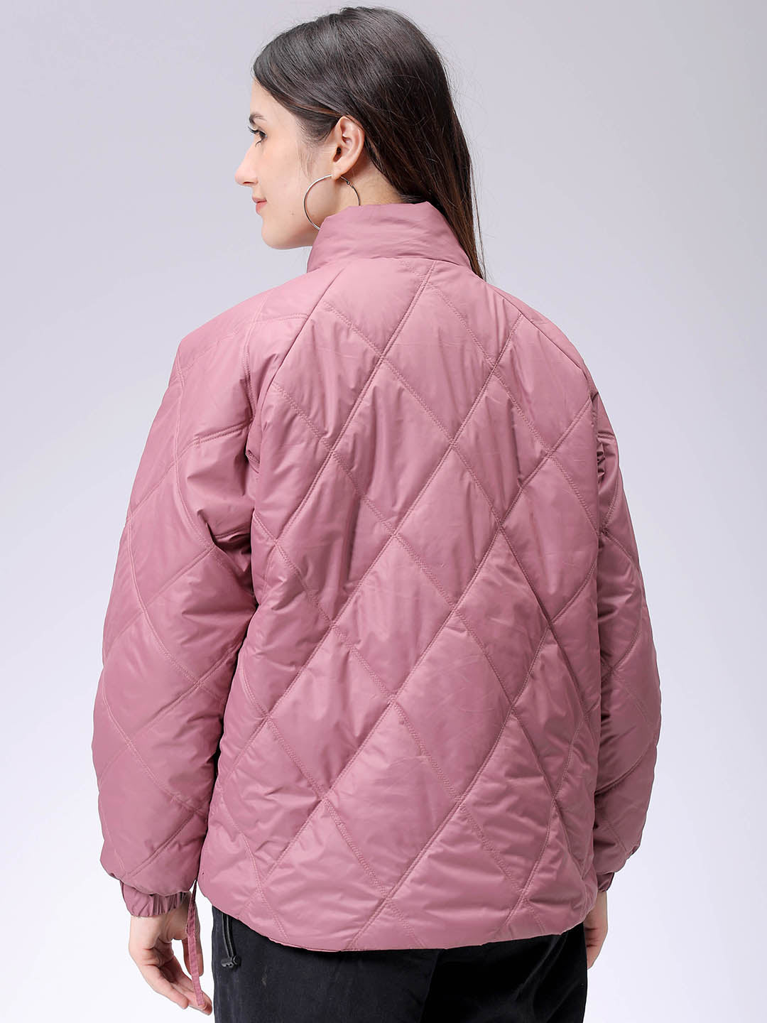 Women's Purple Relaxed Solid Quilted Jacket