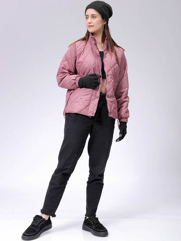 Women's Purple Relaxed Solid Quilted Jacket